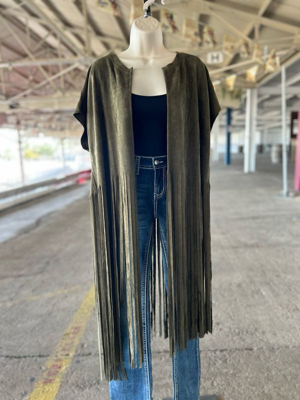 Olive Suede Fringe Top