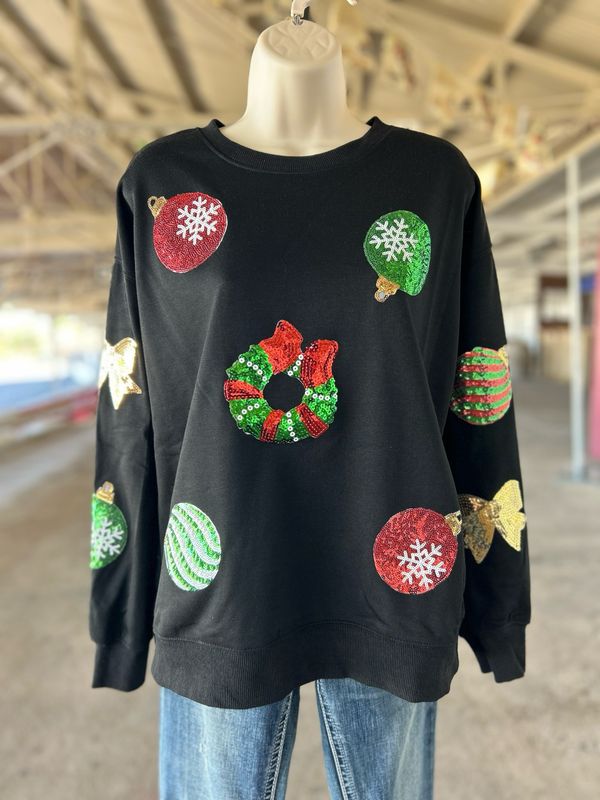 Black Sequined Christmas Pullover 