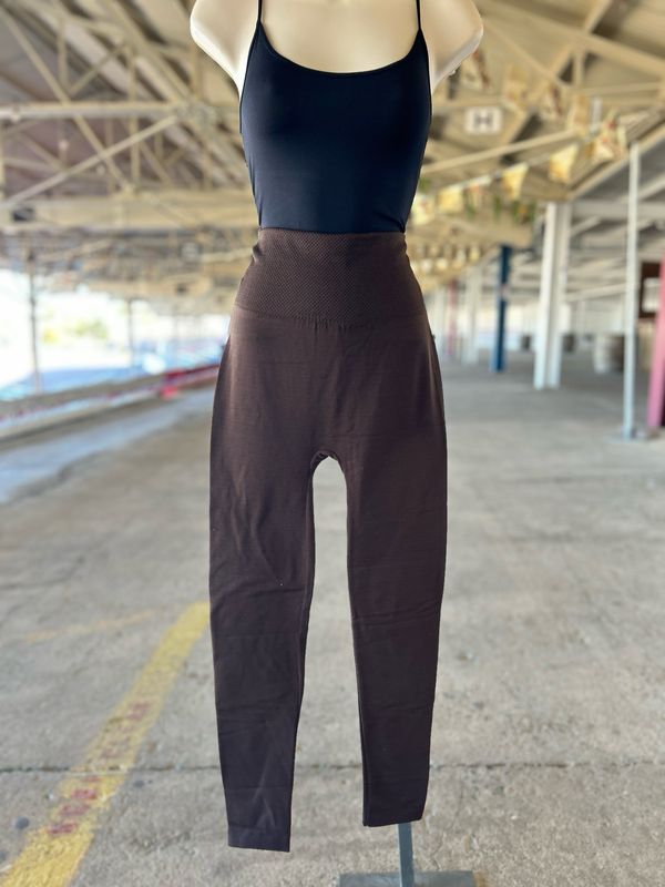 Solid High Waisted Tummy Control Leggings - Brown / one size