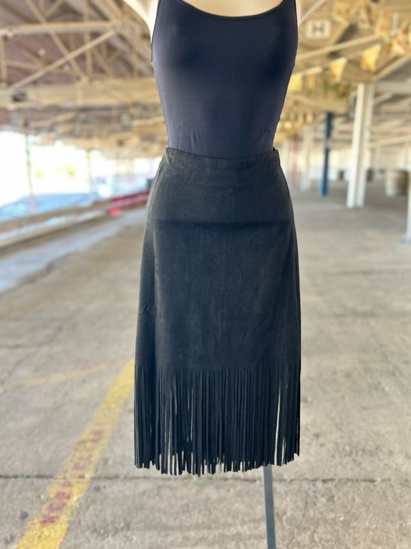 Black Suede Fringe Skirt