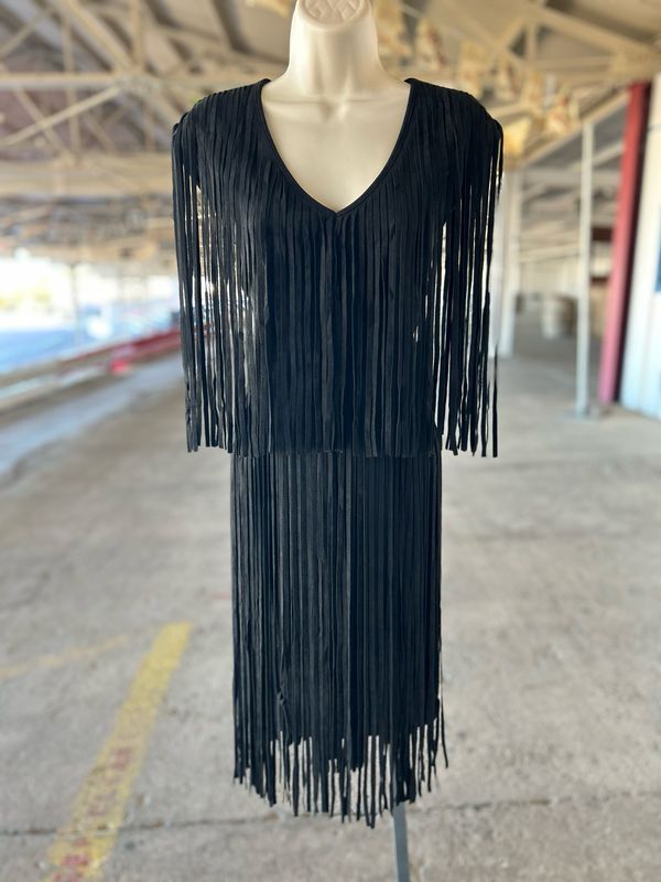 Black Suede Fringe Dress