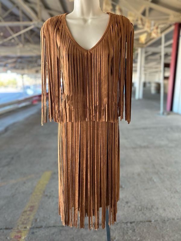 Camel Suede Fringe Dress