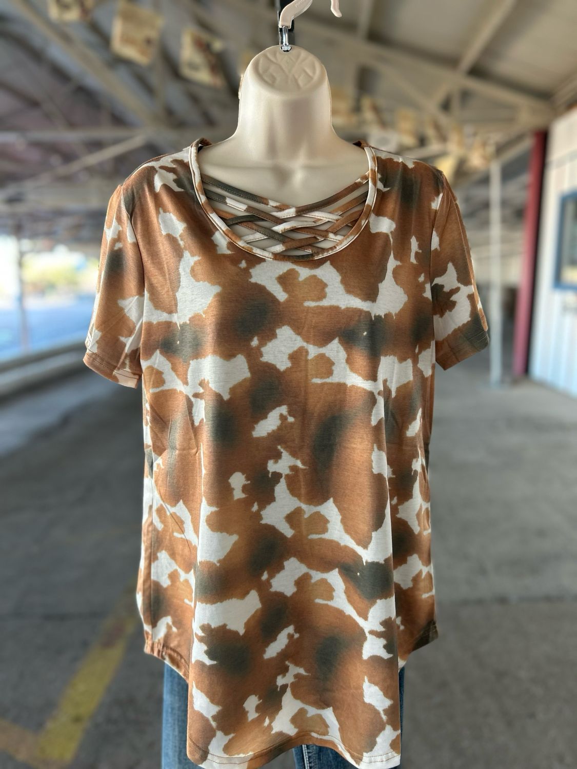 Cowhide Caged Neck Top