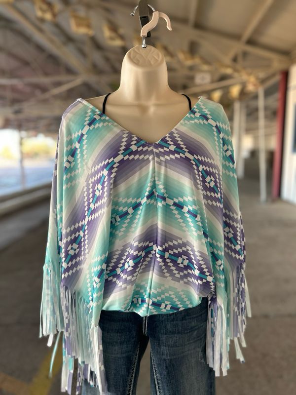 Mint Lavender Fringe Sleeve Top