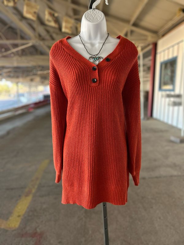Button Neck Knitted Dress
