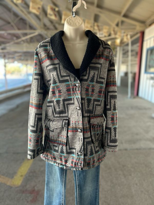 Grey Aztec Sherpa Jacket