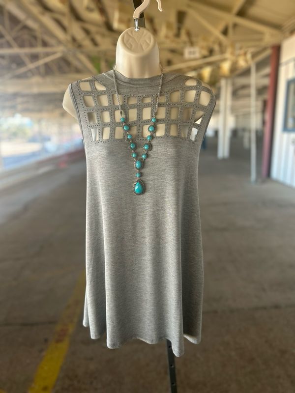 Grey Lazer Cut Tank
