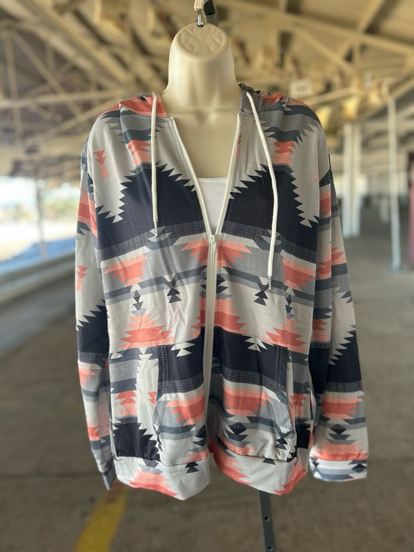 Aztec Print Zipper Hoodie