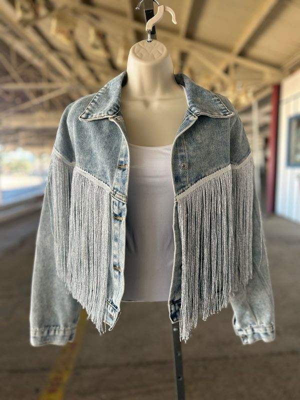 Denim Jacket/Silver Fringe