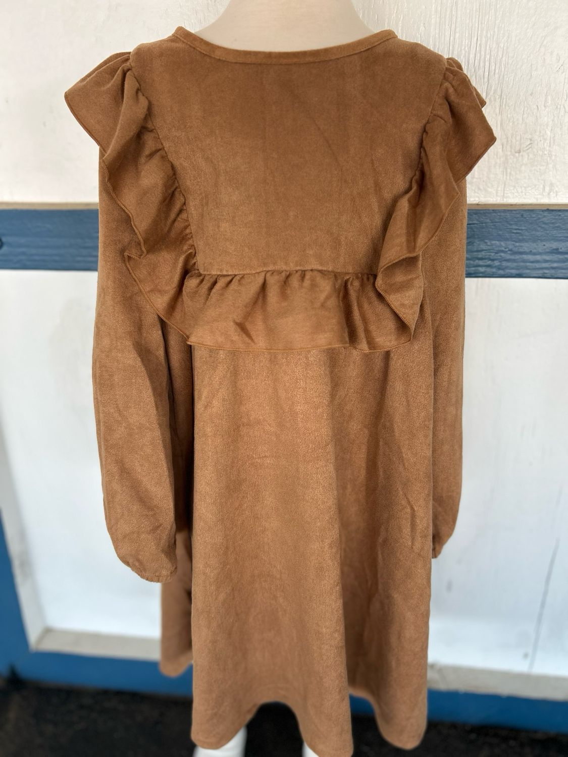 Girls Faux Suede Ruffle Dress