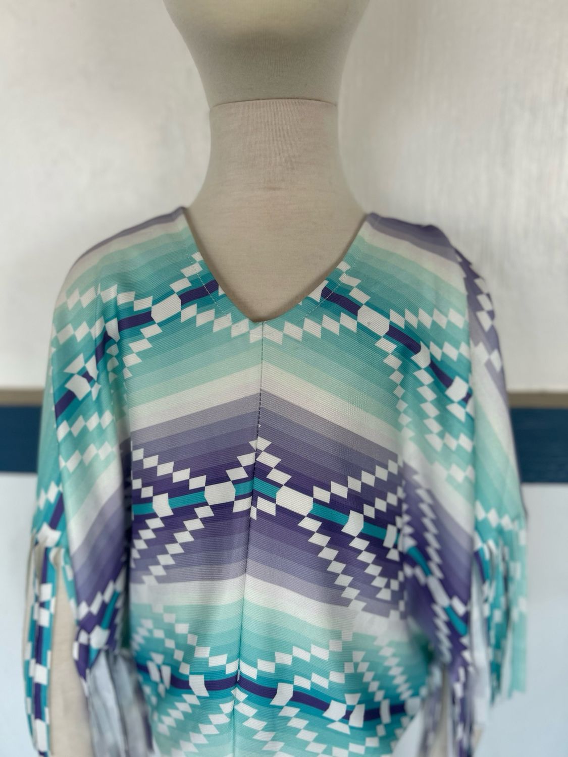 Girls Mint Lavender Fringe Sleeve Top