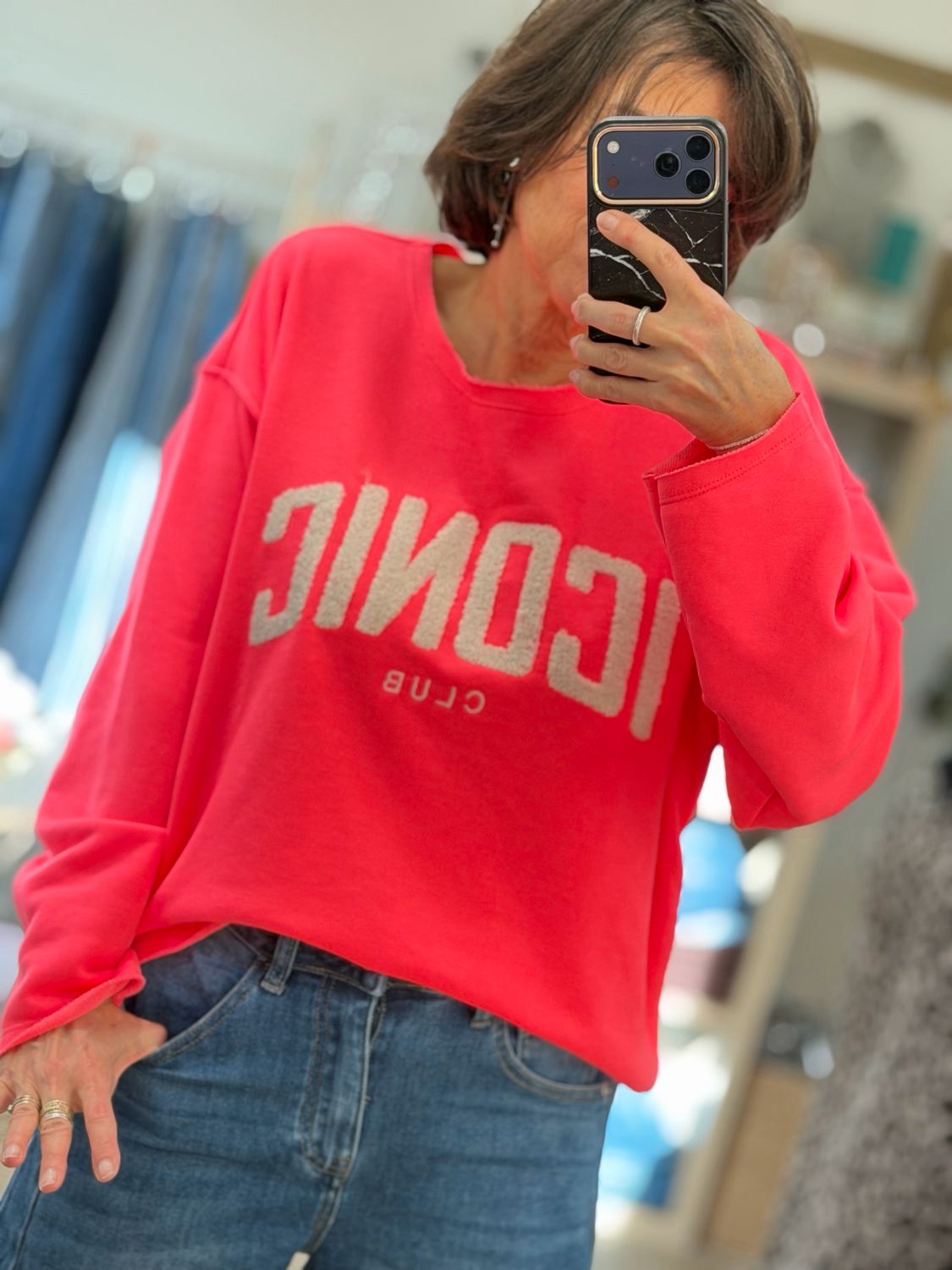 Sweat-shirt Oversize ICONIC Club * Rose Fluo