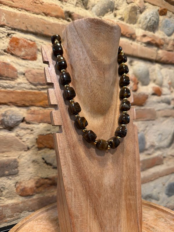 COLLIER Perles Carrées * Choco