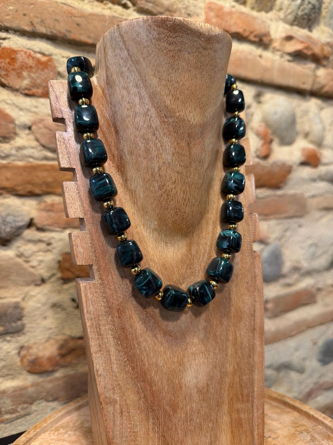 COLLIER Perles Carrées * Vert