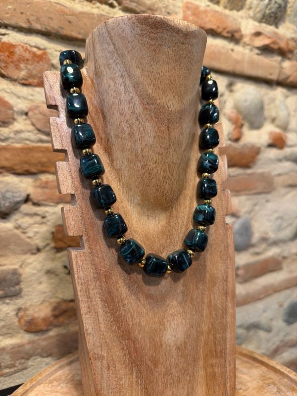 COLLIER Perles Carrées * Vert