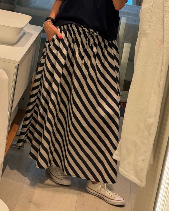 Jupe longue rayée Giulia * Bleu marine / beige