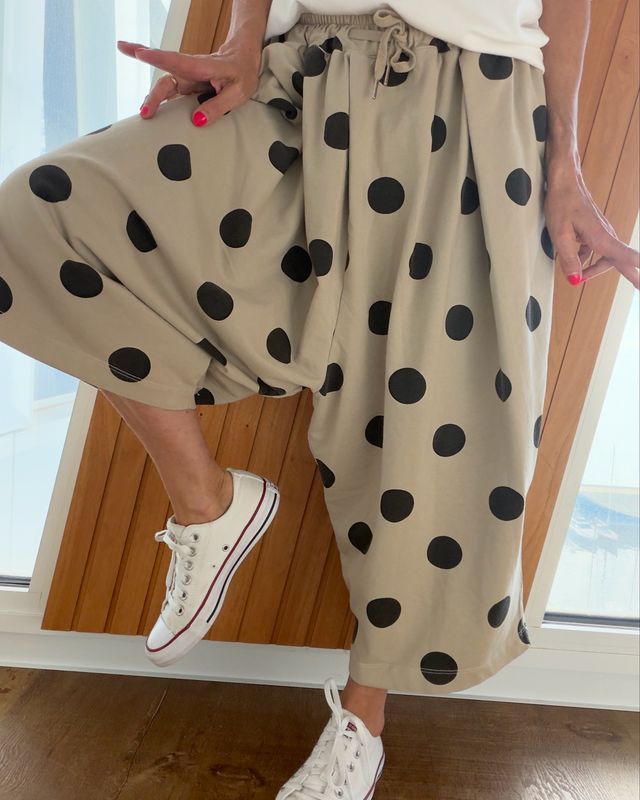 Pantalon Milan * Beige pois noirs