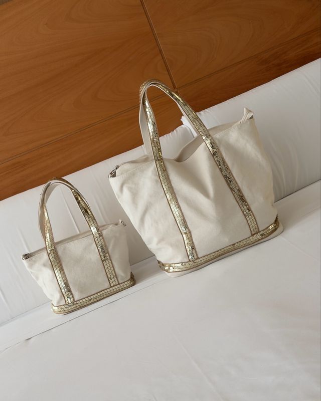 Sac cabas * Écru &amp; doré – Grand modèle