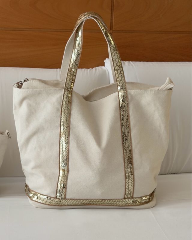 Sac cabas * Écru &amp; doré – Petit modèle