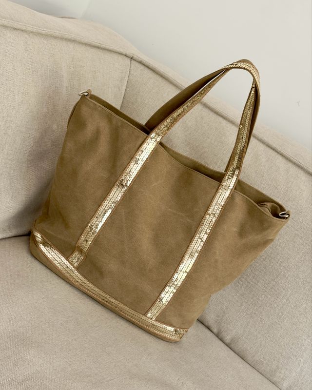 Sac cabas * Kaki clair &amp; doré – Grand modèle