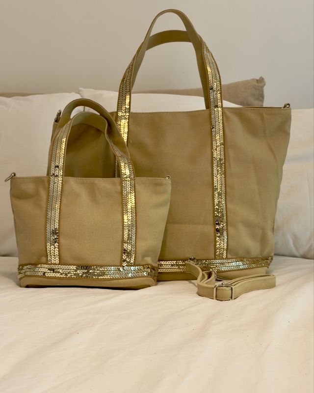 Sac cabas * Beige &amp; doré – Petit modèle