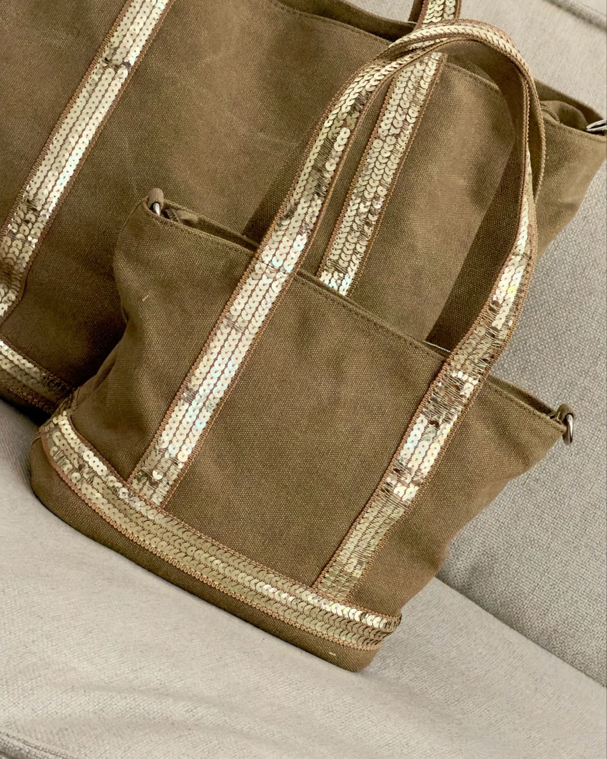 Sac cabas * Kaki clair &amp; doré – Petit modèle