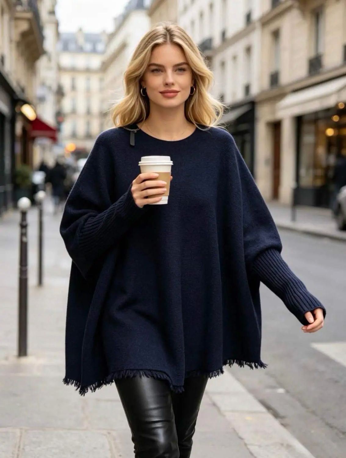 PULL PONCHO * Bleu Marine