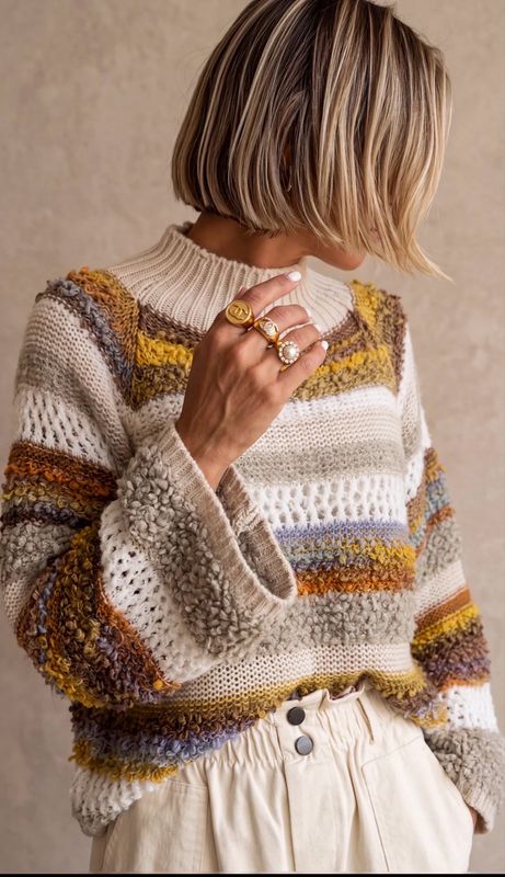 PULL MAJA * Écru/Moutarde