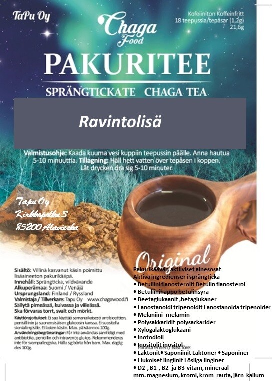 Pakuritee Original 18pss, Sprängticka te 18 pås, Chaga tea Original 18 bags