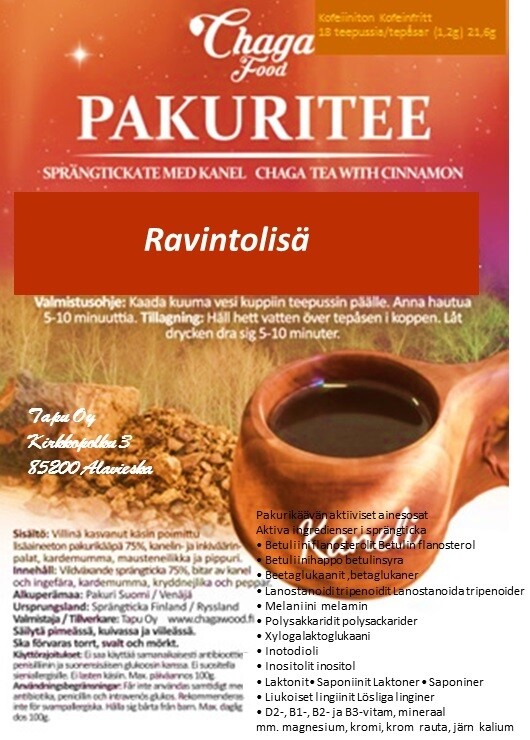 Pakuritee Kaneli 18pss Kanel-flavored Sprängtickate 18pås Chaga tea Cinnamon 18 teabags