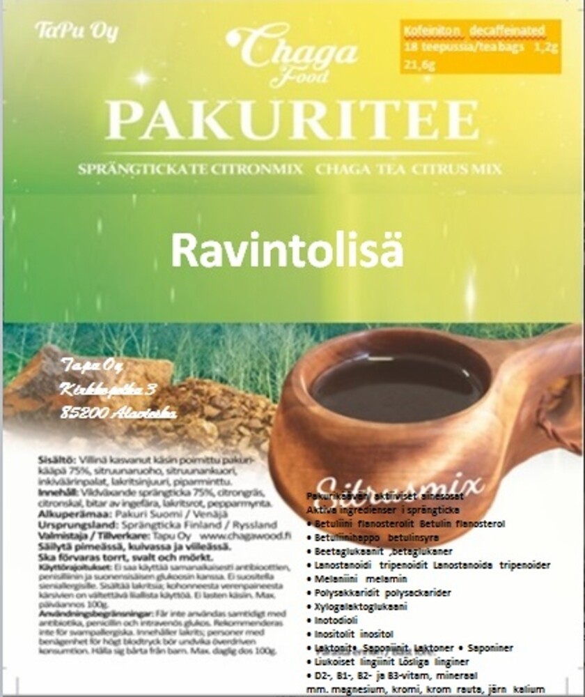 Pakuritee Sitrusmix 18pss / Sprängticka te Citronmix 18 pås /Chaga tea Lemonmix 18 teabags