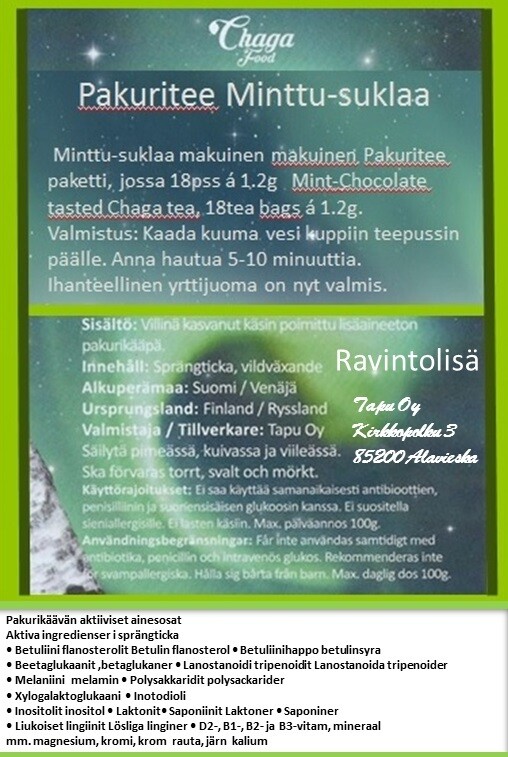 Pakuritee Minttu-Suklaa 18pss Sprängtickate med choklad och mint 18 pss Chaga tea Mint-Chocolate 18 teabags