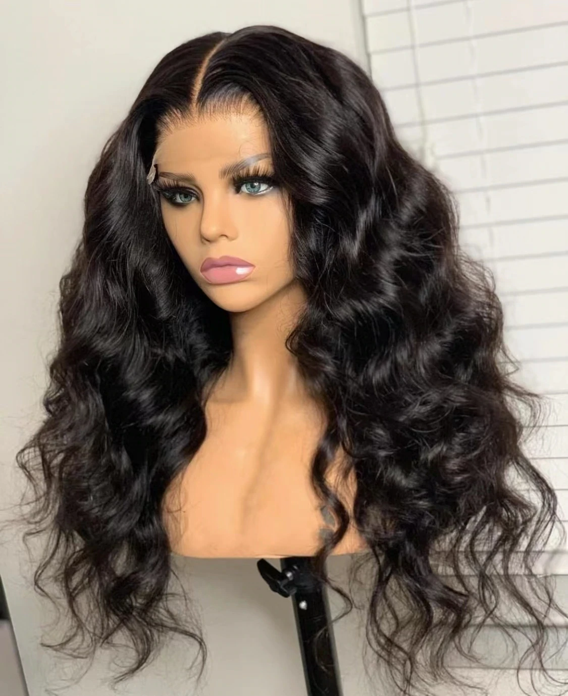 Long Black Wavy Glueless Synthetic Free Part Lace