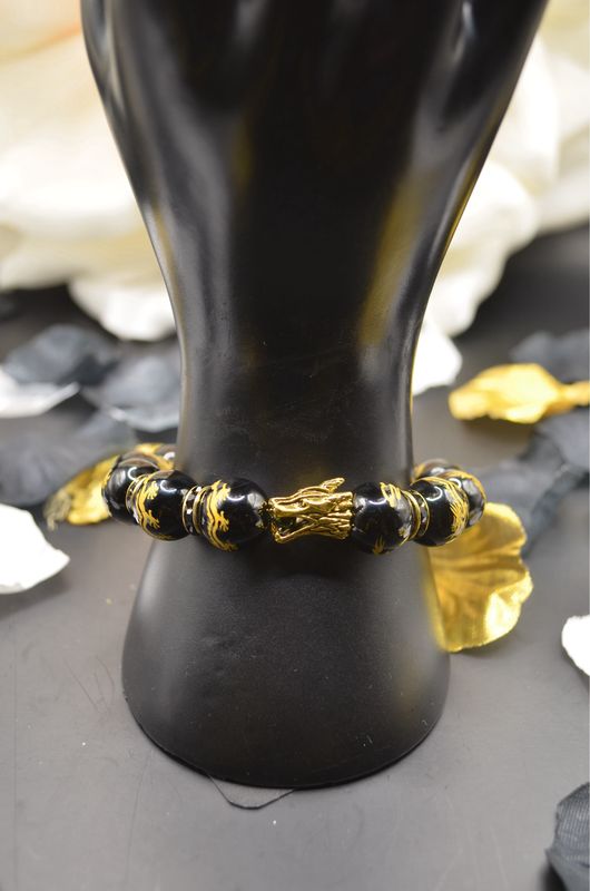 Luxe Black and Gold Dragon Charm Bracelet from Tru-Treasures