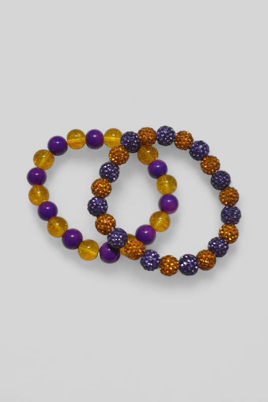 Sorority Colors Purple Gold bling bracelet sets