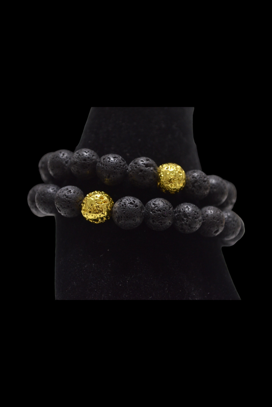 Black And Gold Lava Bracelet