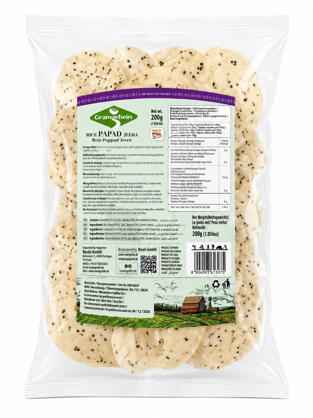 Gramarhein Rice Pappad Jeera 200G