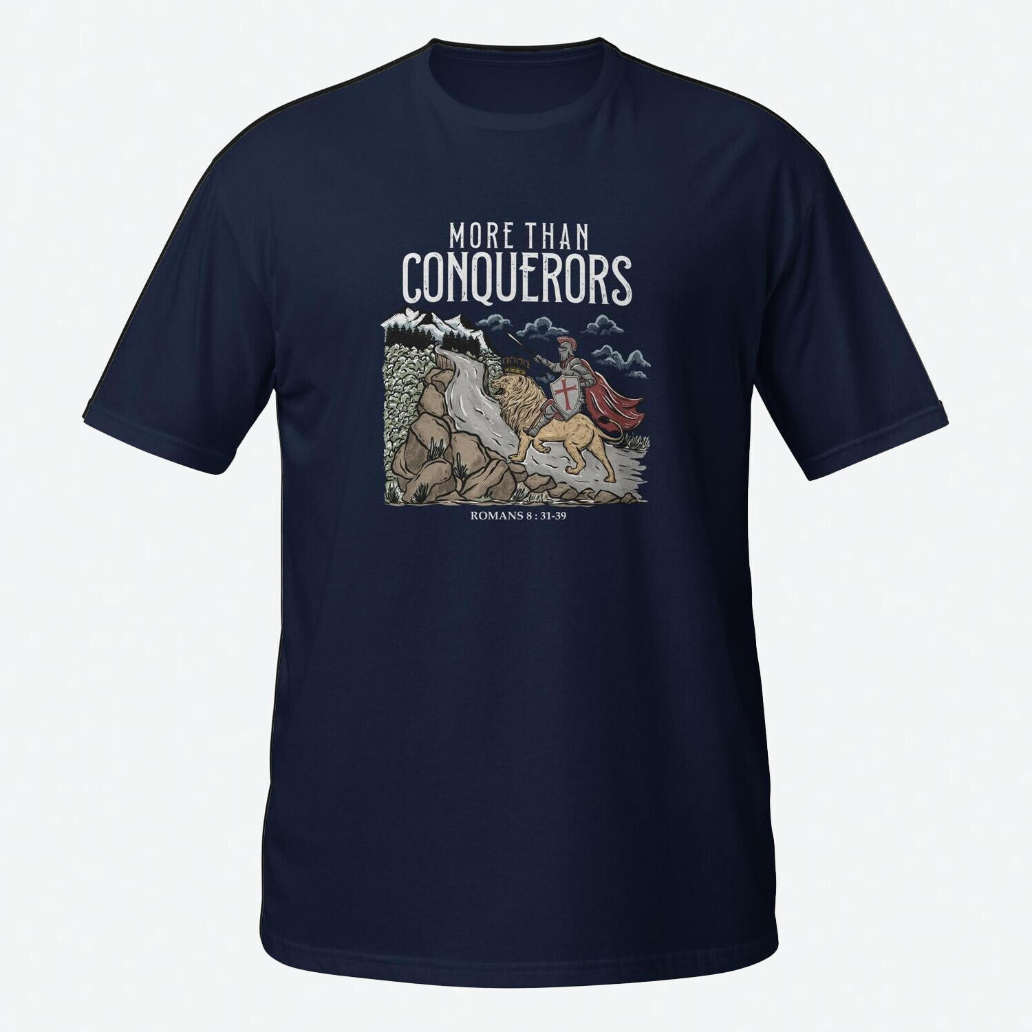 Fearless Shirt, More Than Conquerors Unisex Shirt, Faith Based Shirt, Christian Shirt, Christian Apparel, Summer Short Sleeve Shirt