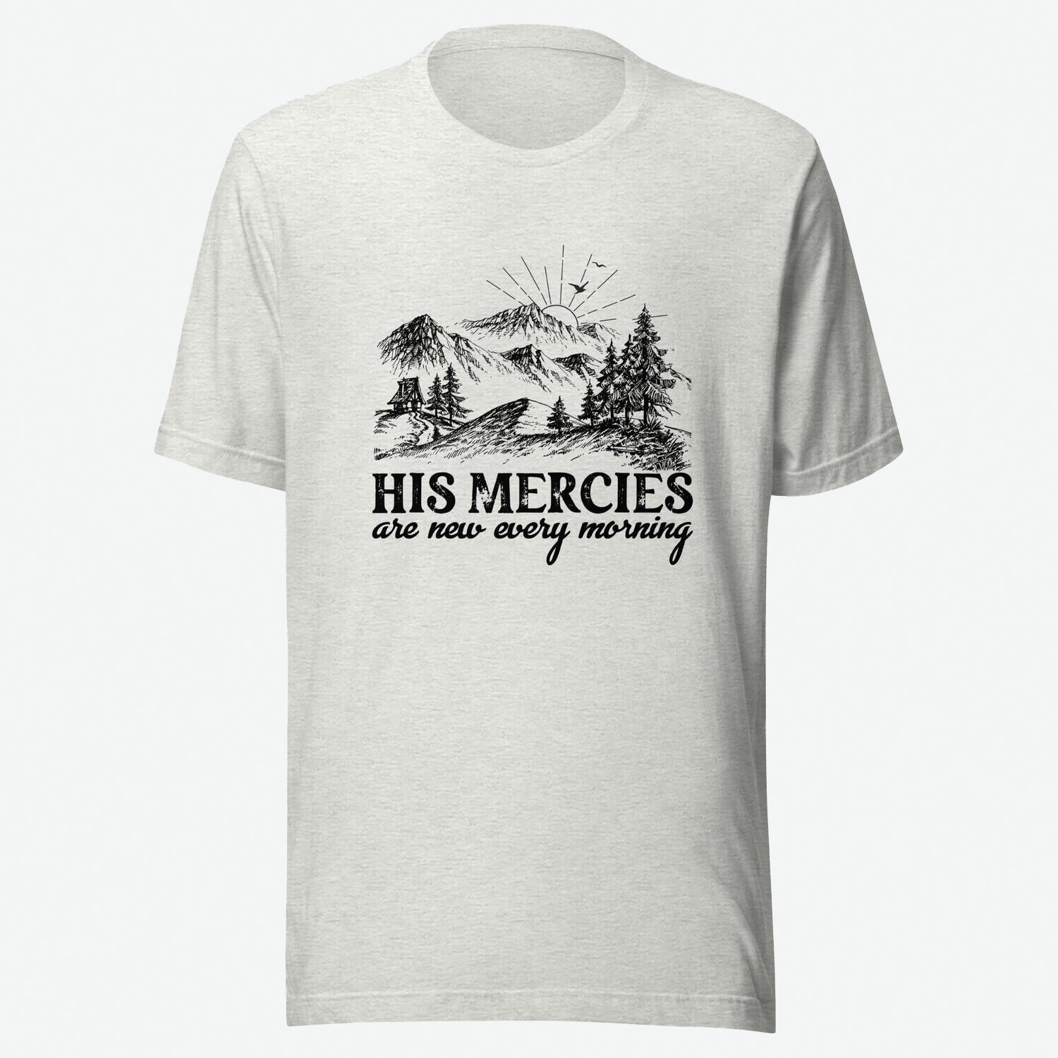 His Mercies Tshirt, Mountain Graphic Shirt, Short Sleeve Outdoors Shirt, Summer Vacation Shirt