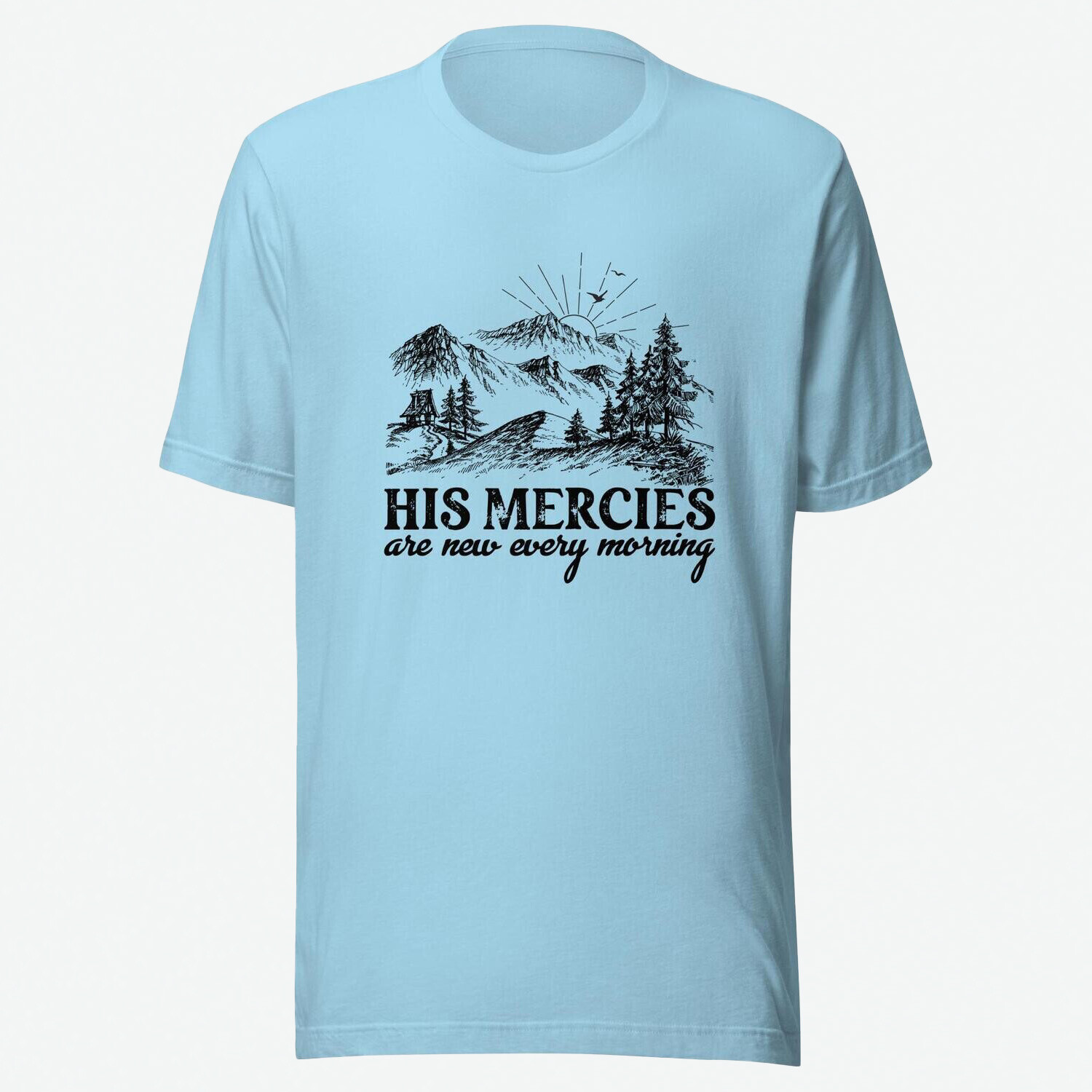 His Mercies Tshirt, Mountain Graphic Shirt, Short Sleeve Outdoors Shirt, Summer Vacation Shirt