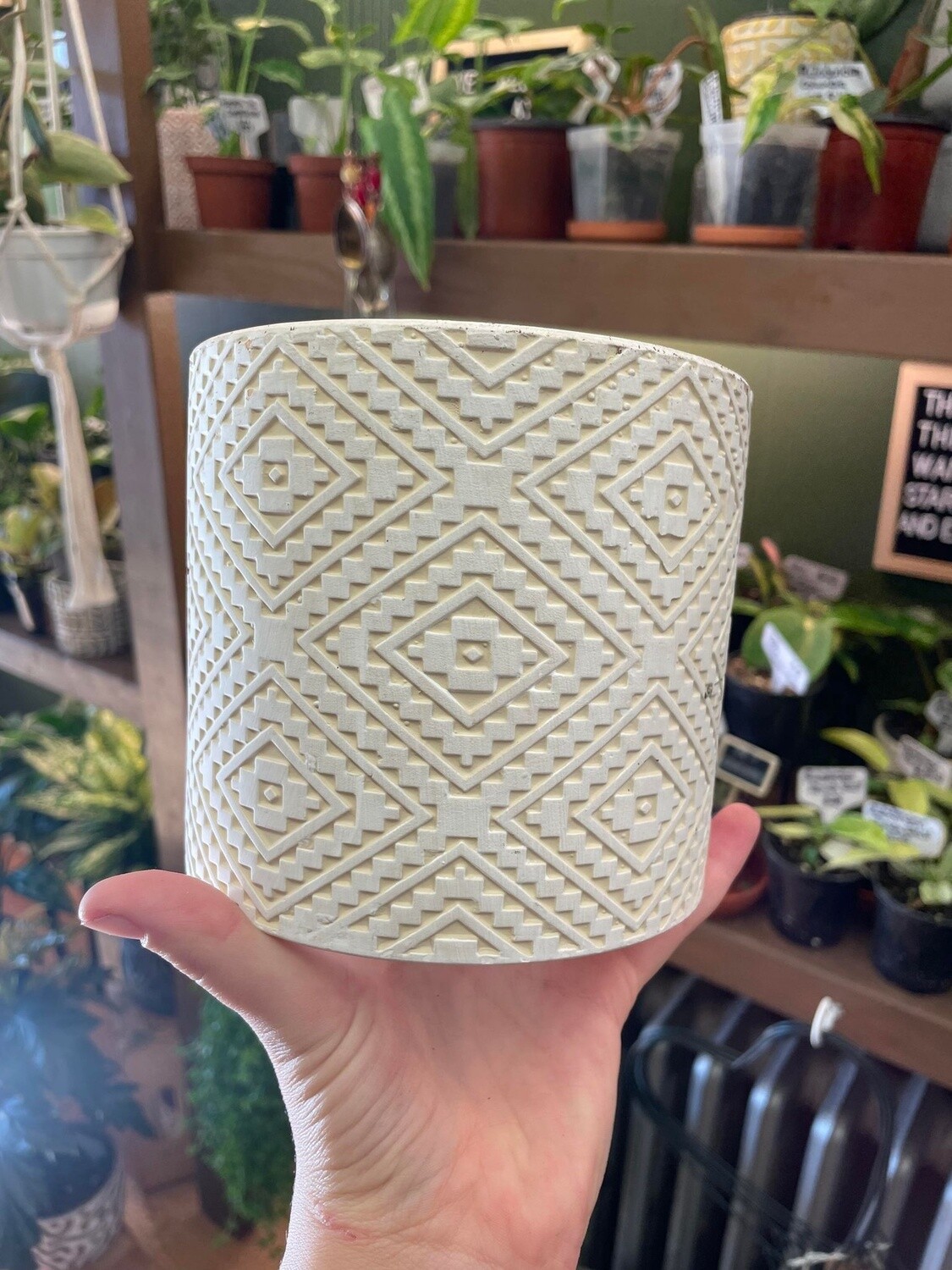 5&quot; White &amp; Cream Aztec Pot
