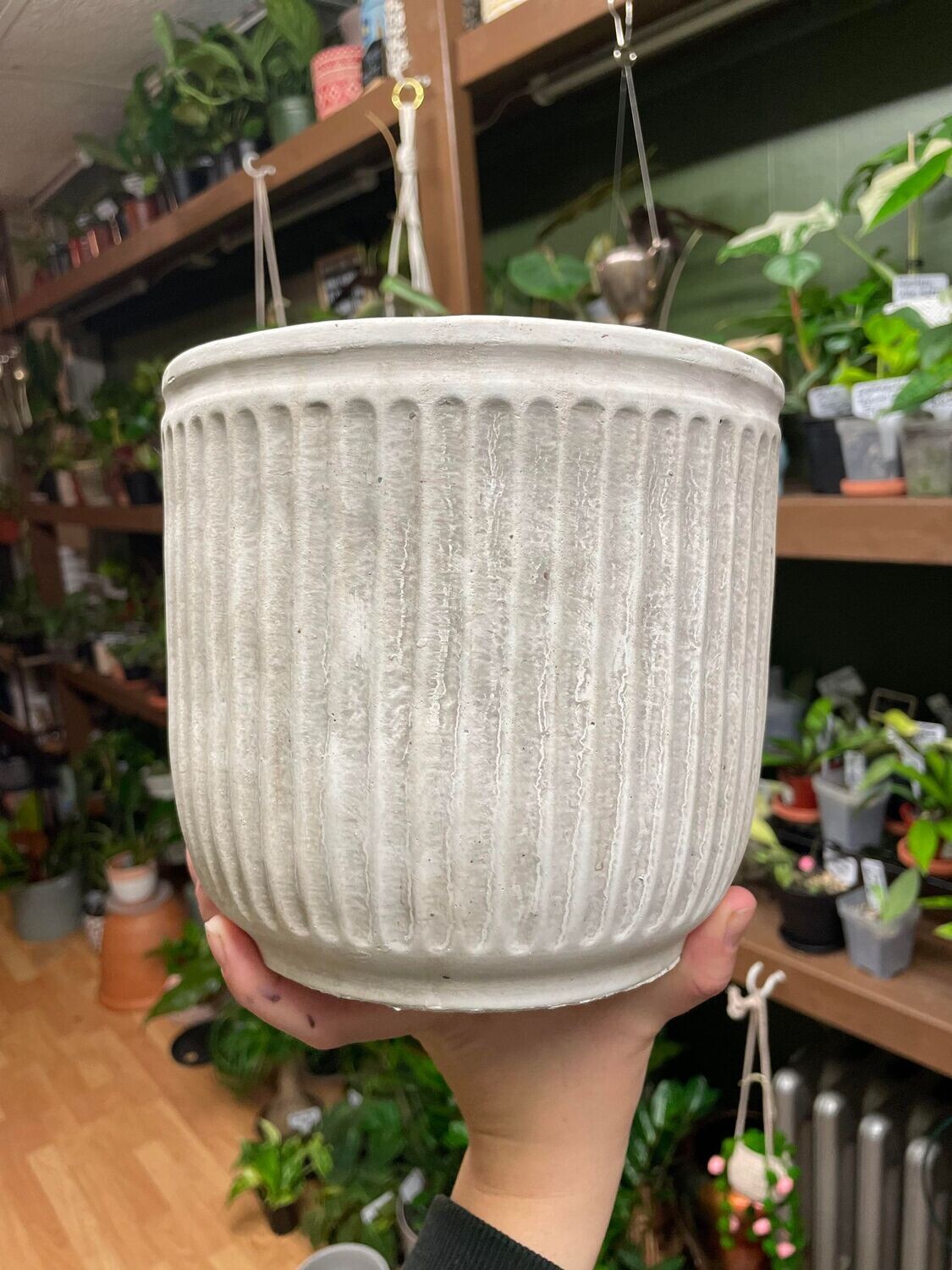 6.5&quot; Grey Striped Pot