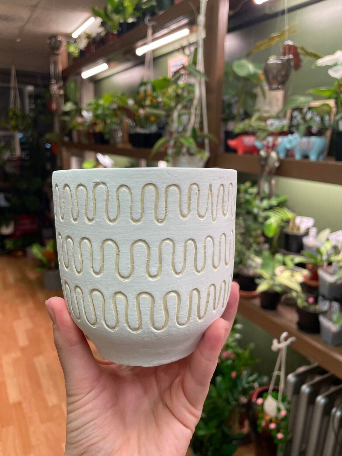 4.25&quot; White with Cream Squigglyy