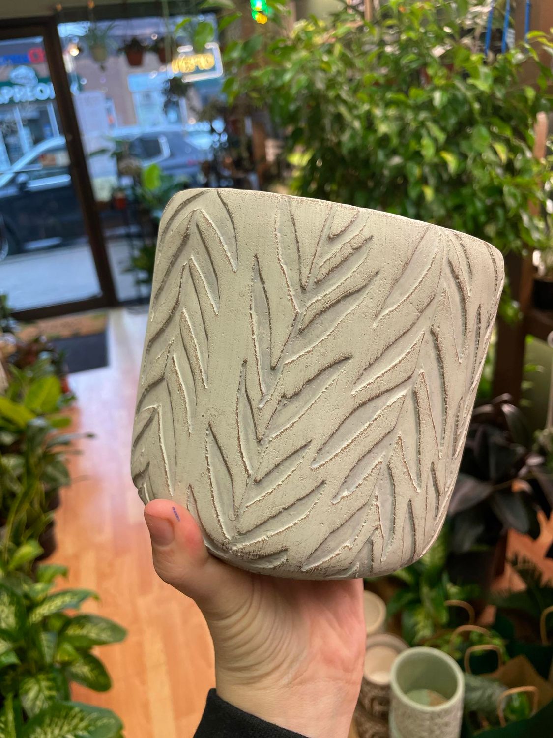 5.5&quot; White Leaf Pot