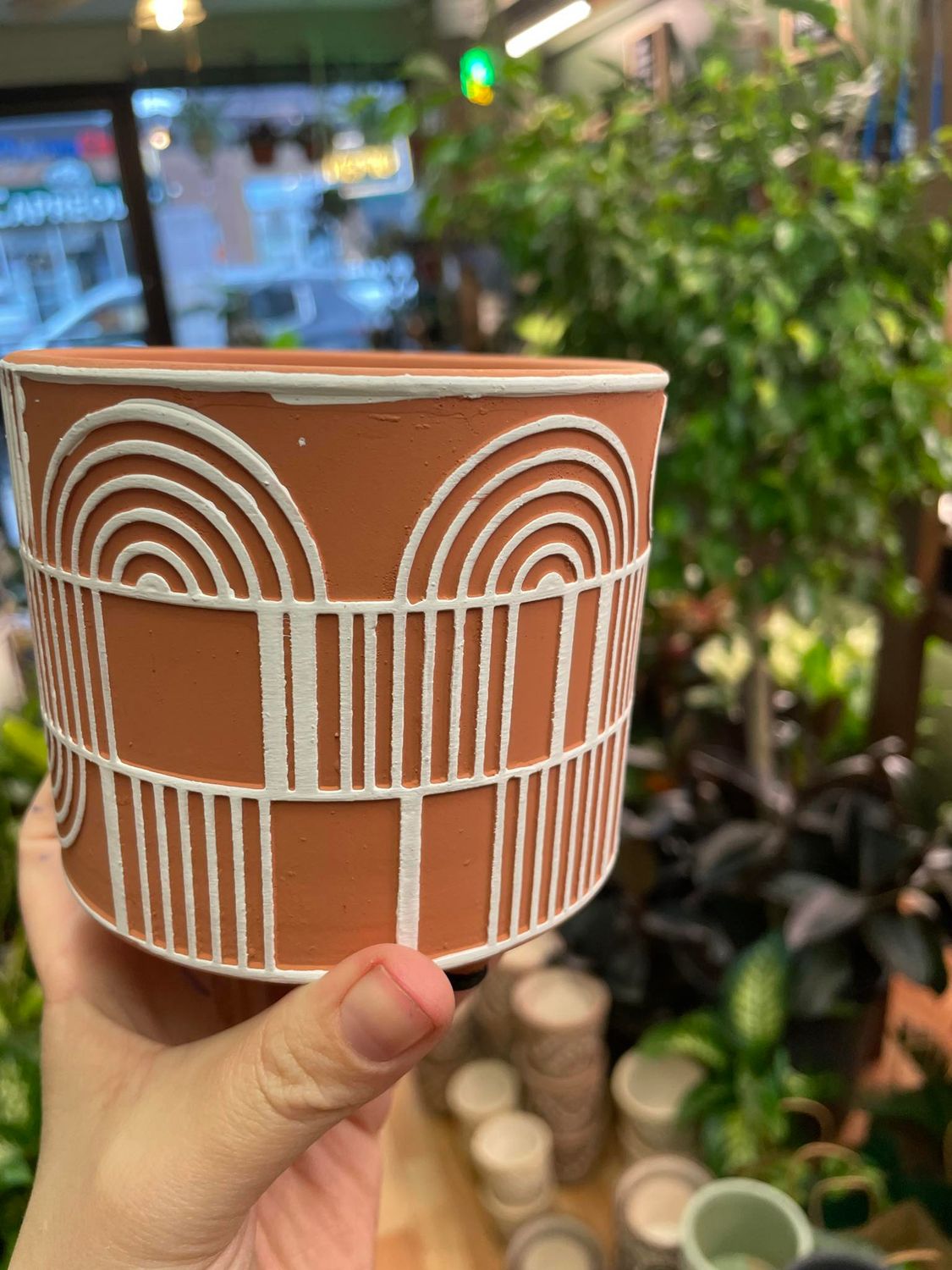 5.5&quot; Orange &amp; White Boho Pot