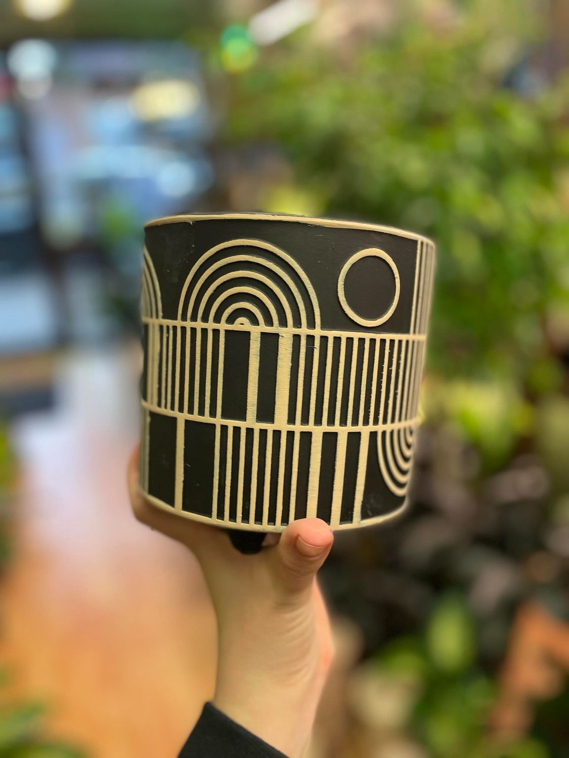 5.5&quot; Black and Beige Boho Pot