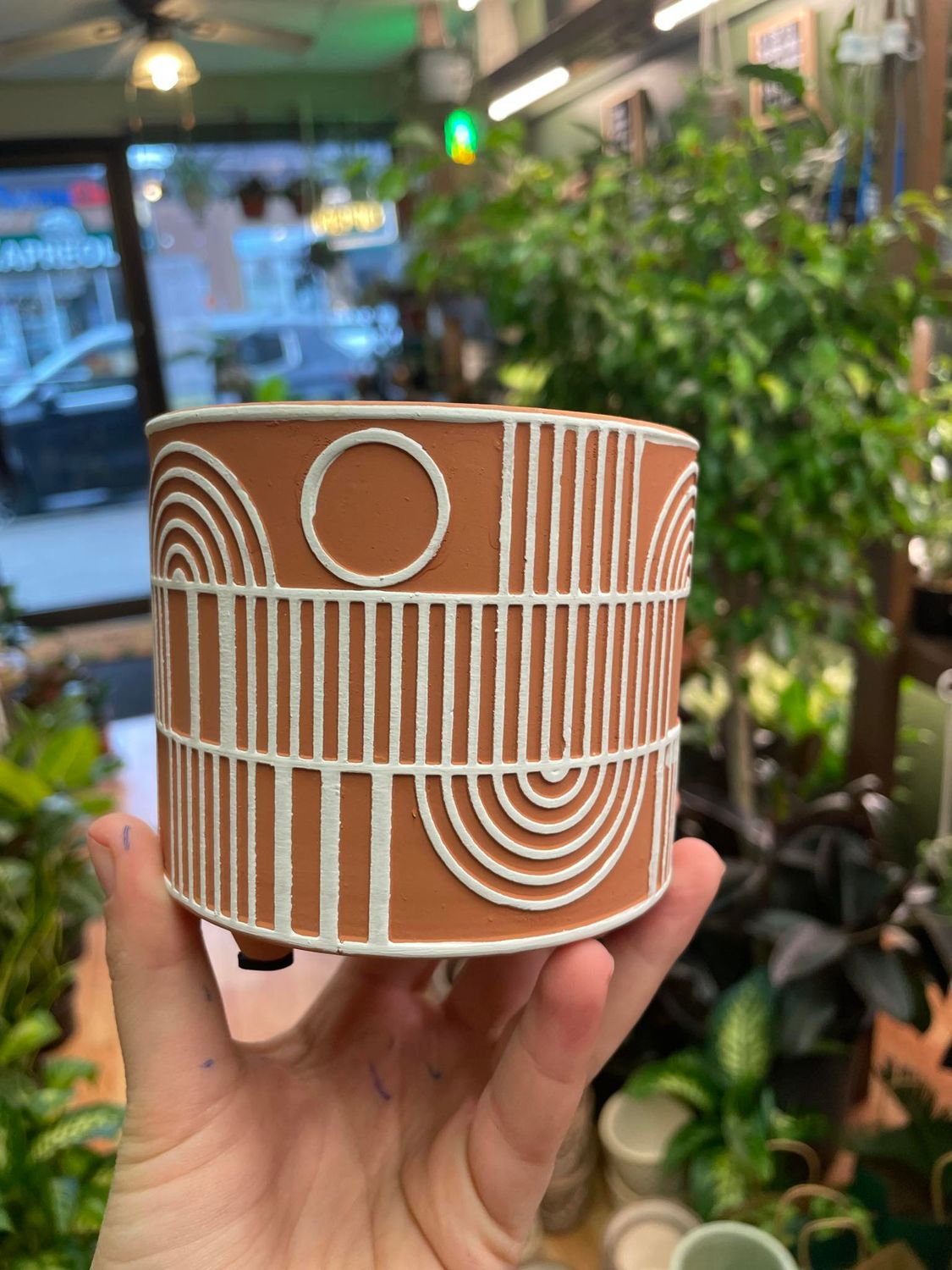 4.25&quot; Orange &amp; White Boho Pot