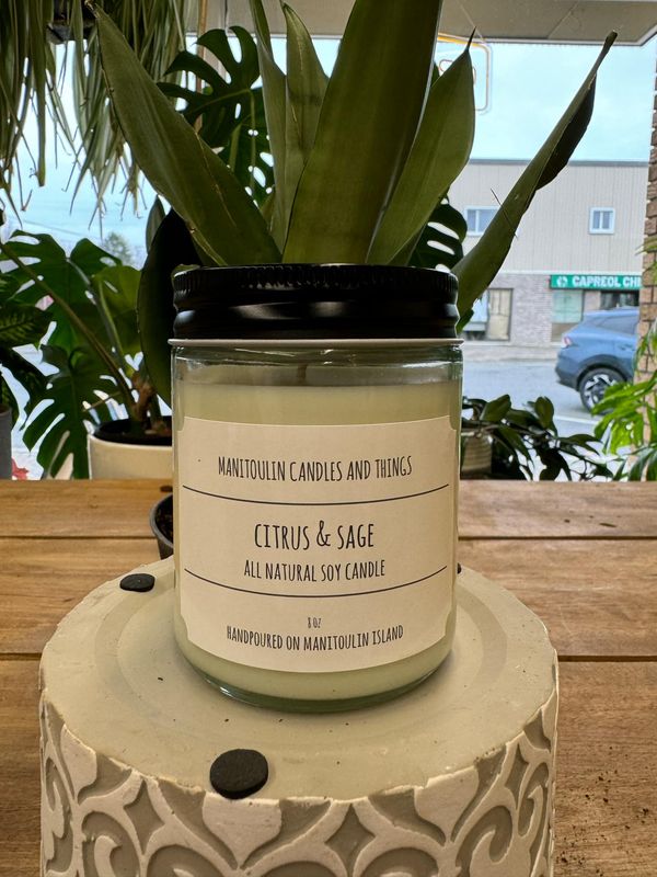 Citrus &amp; Sage Scented Candle - 8 oz Clear Jar