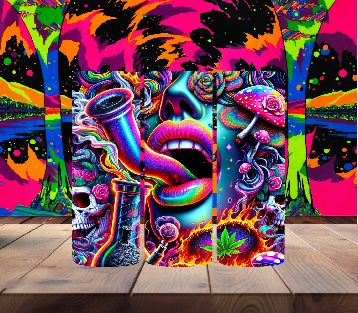 3D Psychedelic Cannabis Skulls