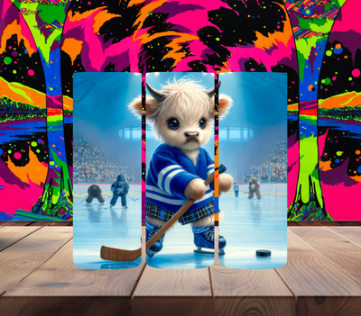 Blue Highland Cow Hockey